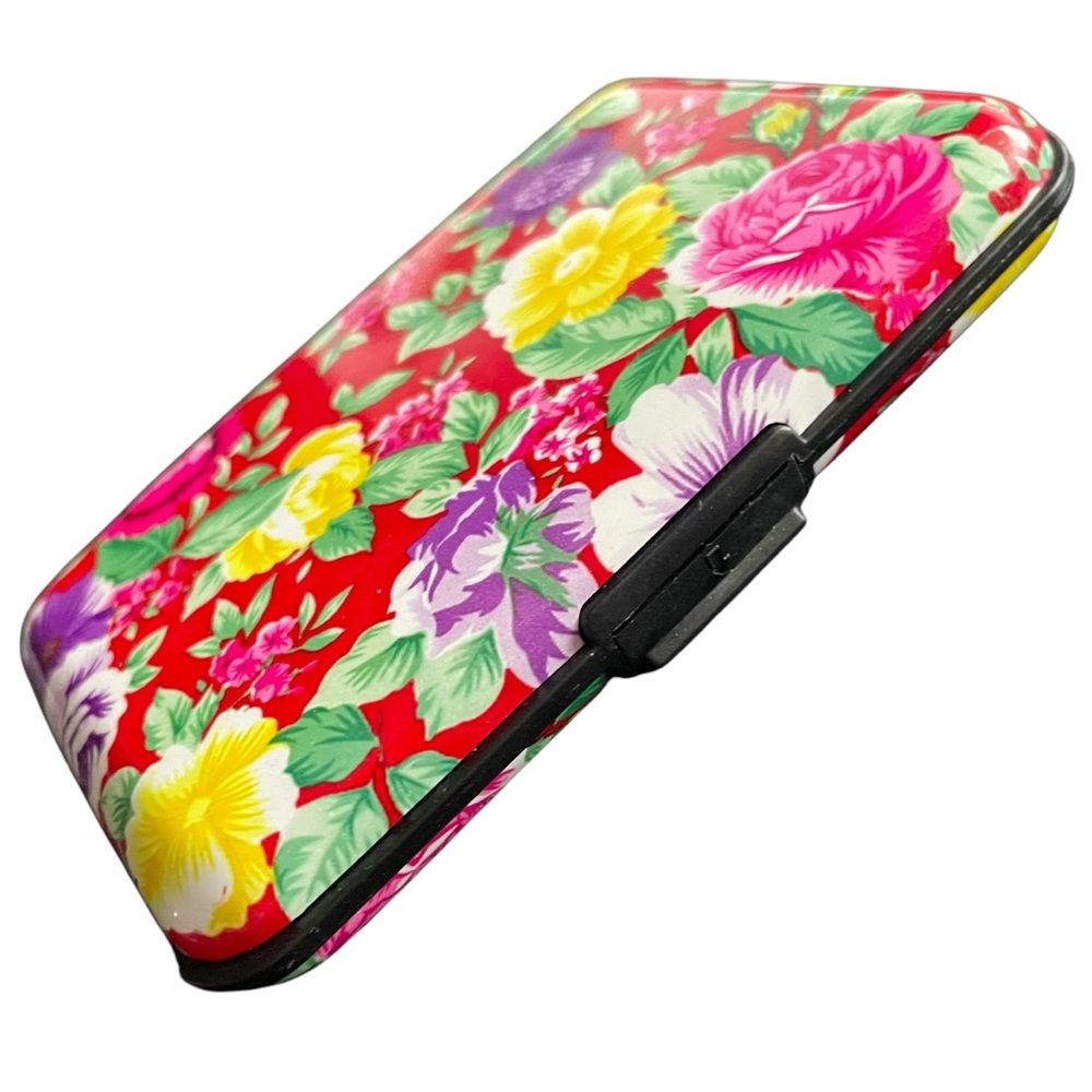 Credit Card Case RFID Protection Compact Hard Shell Floral Aluminum
